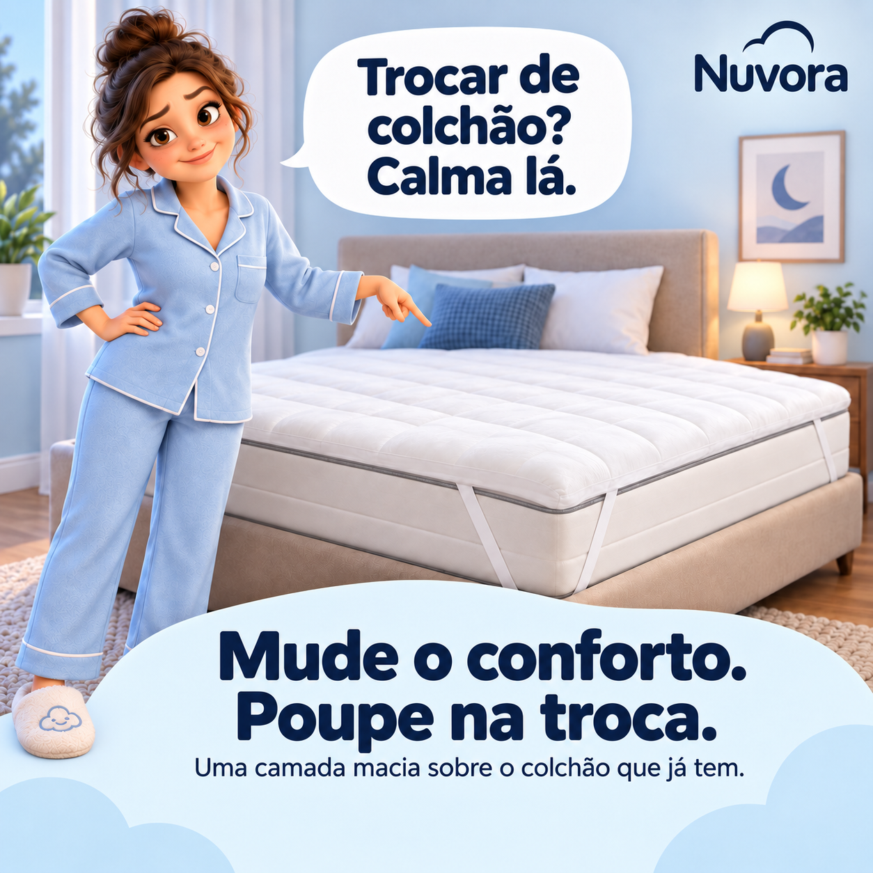 Detalhe do Topper Nuvora e elásticos nos cantos